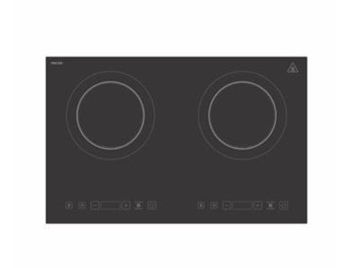 une plaque de cuisson noire à deux feux et deux boutons