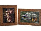 deux tableaux encadrés représentant un paysage urbain et une scène de rue