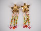 gold plated earrings with multi colored beads and flowers