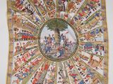 an image of a tapestry with a picture of people on it