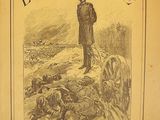 the front cover of a book with a drawing of a man standing in front of a group of dead animals