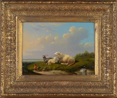 École de Verboeckhoven (XIXème) "Moutons, poules et canards"…
