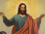 painting of jesus standing in front of a group of people
