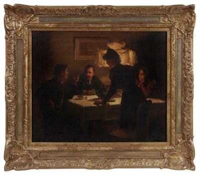 an image of a painting of a group of people sitting around a table