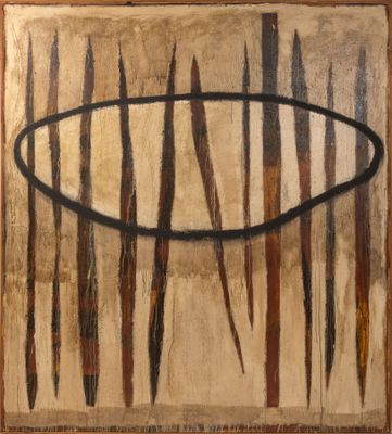 an image of a painting of a fish on a brown background