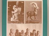 le livre est posé sur une surface blanche ornée d'images de statues