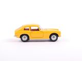 a yellow toy car that is sitting on a white surface