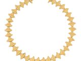 a close up of a gold necklace on a white background