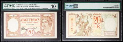three different types of bank notes are on display in a display case