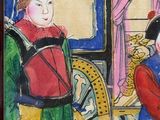 a picture of a painting of two people standing in front of a clock