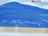a picture of a painting of a plane flying over the ocean