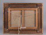 an old wooden frame with a drawing of a man on it