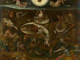 an image of a painting of a religious scene with angels and demons