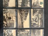 several old black and white photographs of people in front of a house