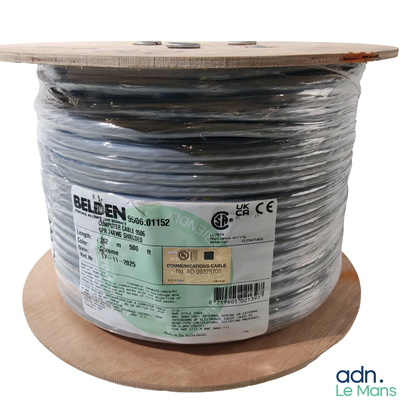 a roll of white electrical wire on a wooden stand
