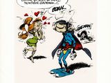 une image représentant un dessin d'un homme et d'une femme sur un skateboard