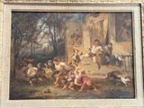 a painting of a group of people playing a game of baseball
