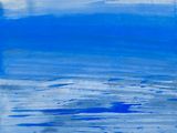 peinture abstraite à l'aquarelle, dans des tons bleus et blancs, sur fond blanc