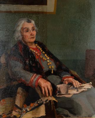 un vieux tableau représentant une femme assise sur une chaise, un livre à la main