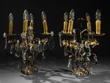 pair of antique brass and crystal wall sconces