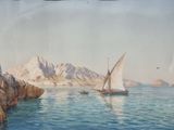 une image d'un tableau représentant un bateau dans l'eau