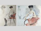 deux tableaux représentant une femme assise sur une chaise et un tableau représentant une femme assise sur une chaise