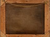 painting of a wooden frame with a rope hanging from it ' s sides