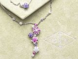 une photo d'un ensemble composé d'un collier et de boucles d'oreilles posé sur une table