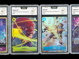 three decks of the card game are displayed on a black background