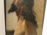 painting of a man with long hair and a beard in a white room