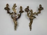 two wall sconces that are on the wall