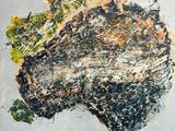 peinture représentant une carte de l'Australie sur laquelle figure un arbre