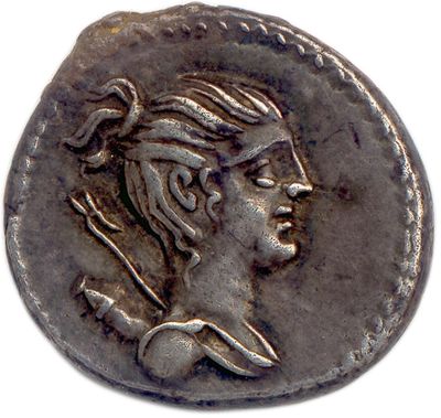 une pièce d'argent portant une tête de femme