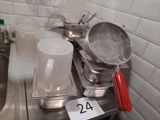 a lot of pots and pans on the kitchen counter