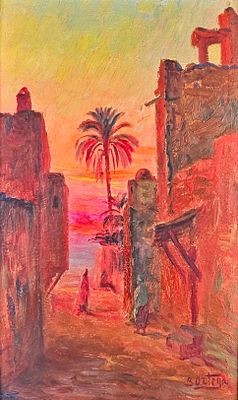 José ORTEGA (1921-1991) Ruelle animée au crépuscule.