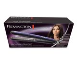 une boîte contenant un fer à lisser Remington sur laquelle figure le visage d'une femme