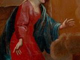 an image of a painting of a woman in a red dress