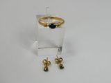 gold plated ring and earring set with black onyxite