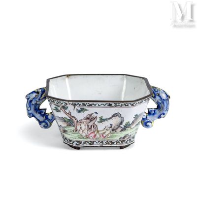 a white bowl with a blue handle and a bird on it