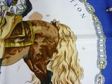 a scarf with a picture of a man riding a horse