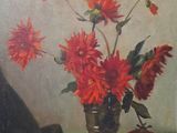 a painting of flowers in a vase on a table