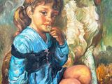a painting of a little girl and her dog