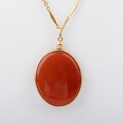 Collier or 18K et pendentif médaillon cornaline - Photo 1