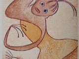 drawing of a woman with a mirror and a cat in her hand