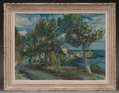 an image of a painting of a house by the water