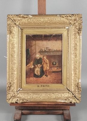 tableau représentant un homme et une femme dans une cuisine avec un chien