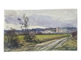 an image of a watercolor painting of a rural road