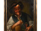 a painting of a man holding a glass in his hand