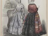 an old fashion plate of two women in dresses