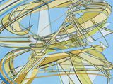an abstract painting of a blue and yellow spiral design